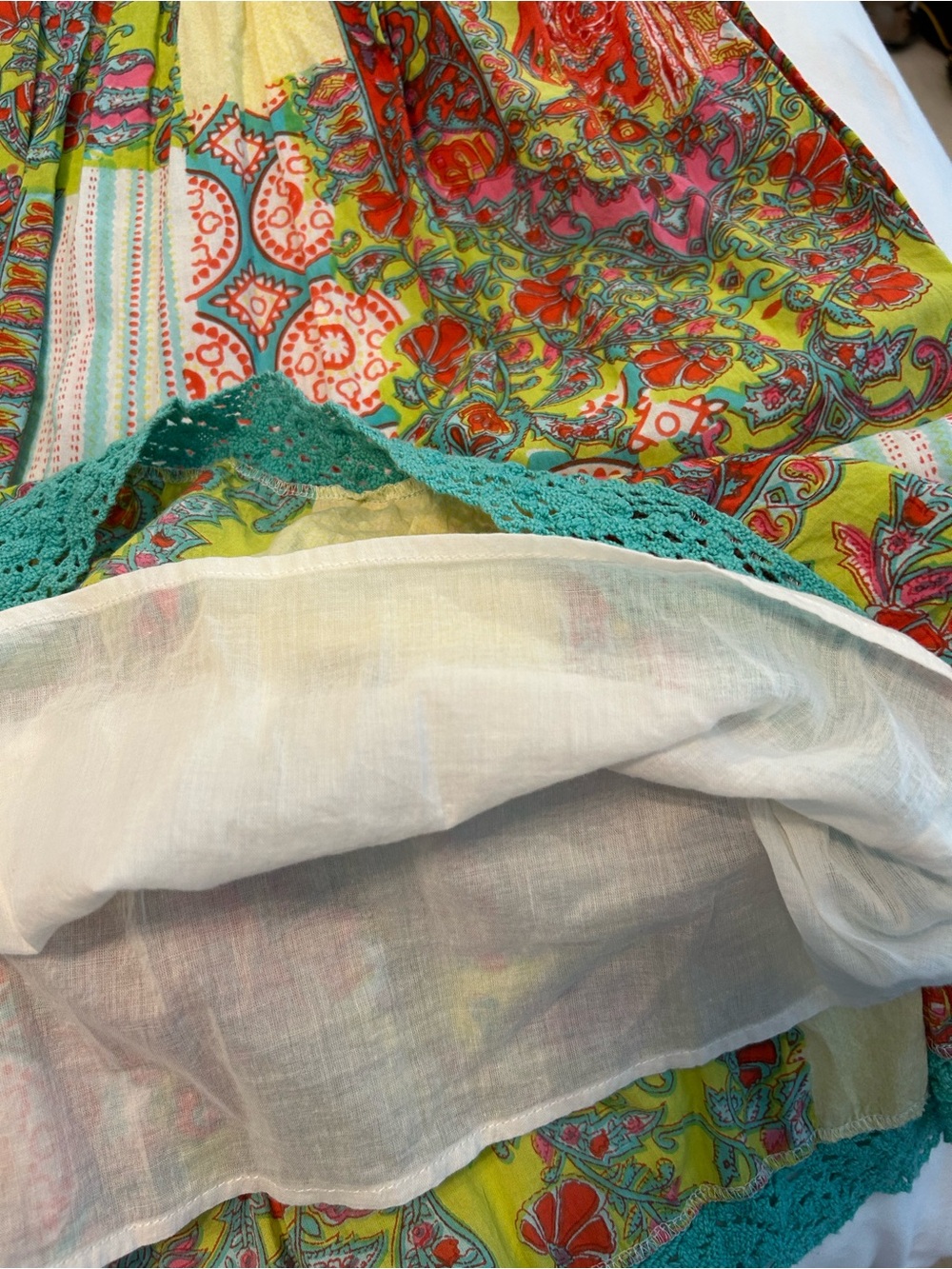 Choices Patchwork MIDI Skirt in Green, Yellow, Red and Teal - Picture 7 of 7